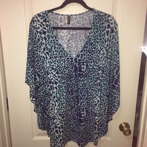 Turquoise n Navy Swim CoverUp tie front